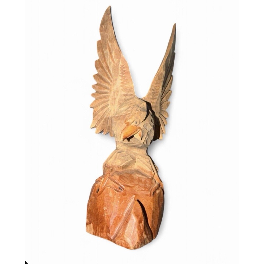 Vintage Hand Carved Wooden Eagle Statue Eagle Figurine Wood Sculpture